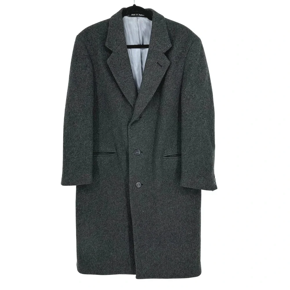 Vintage KINDLER Mens‎ Charcoal Wool Cashmere Overcoat Made in England Classic